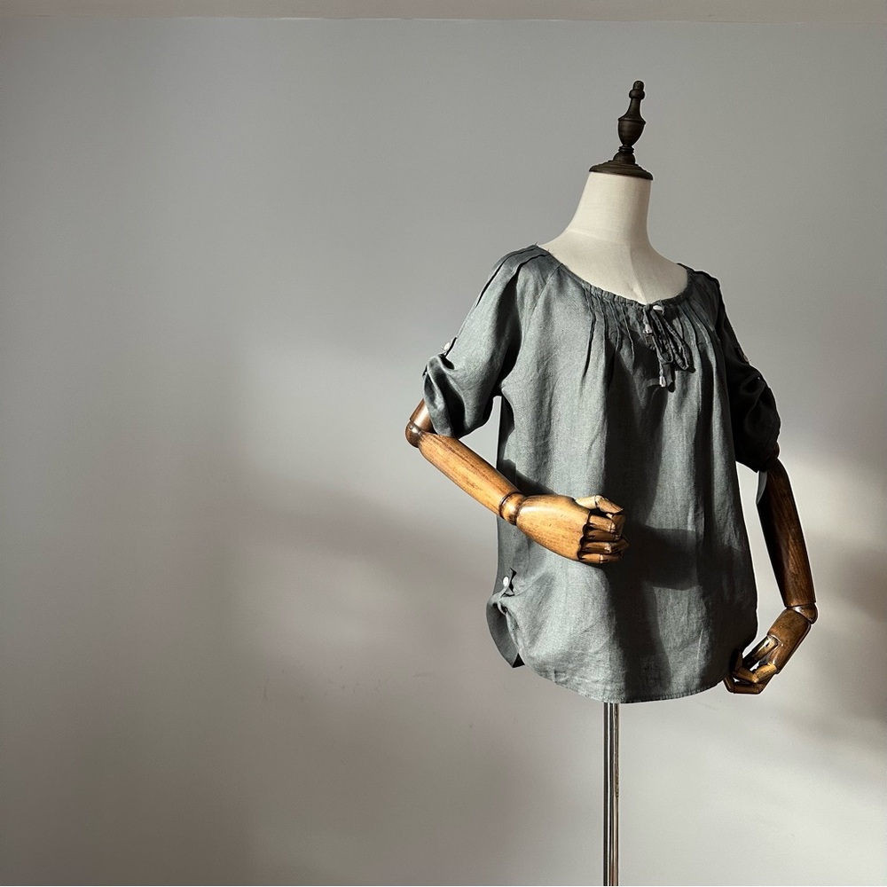 Gray Linen Loose Fit Blouse Made in Italy - Picture 13 of 16